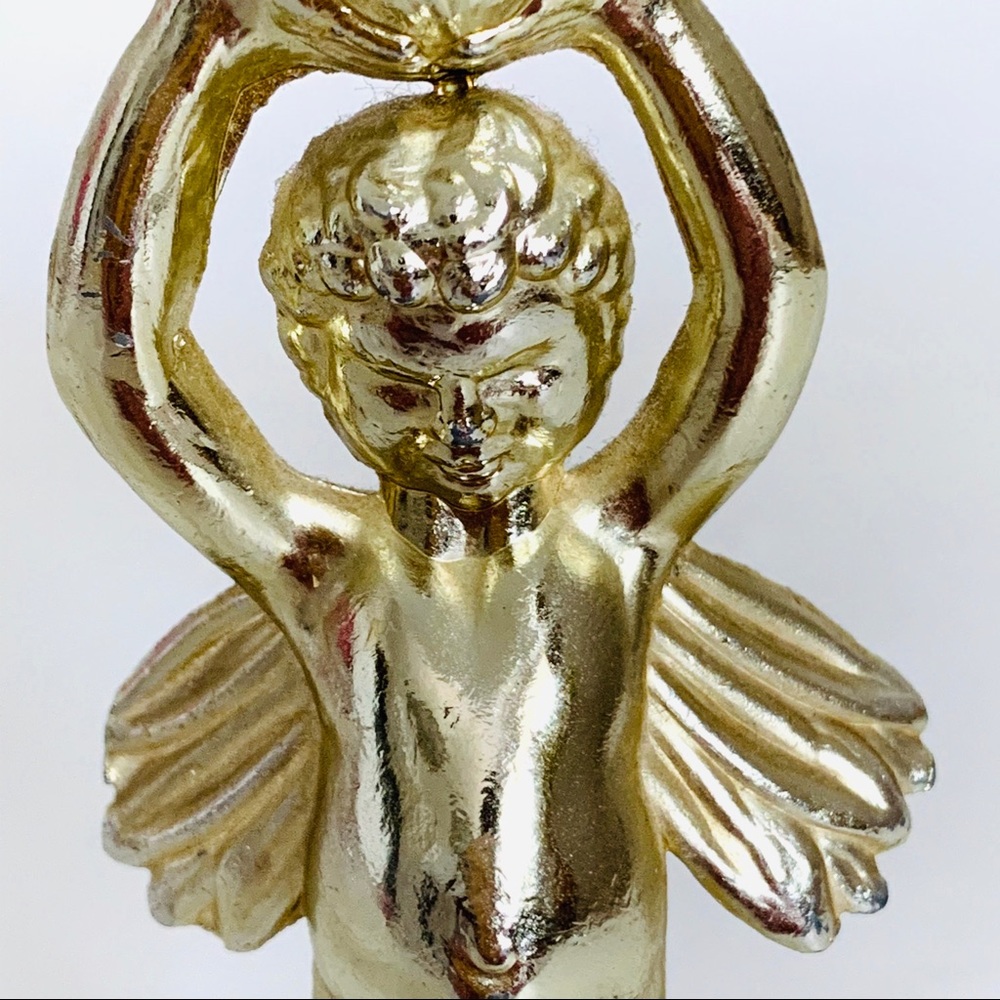 Vintage Milk Glass Dish w/Brass Cherub Marble Base - Picture 6 of 10